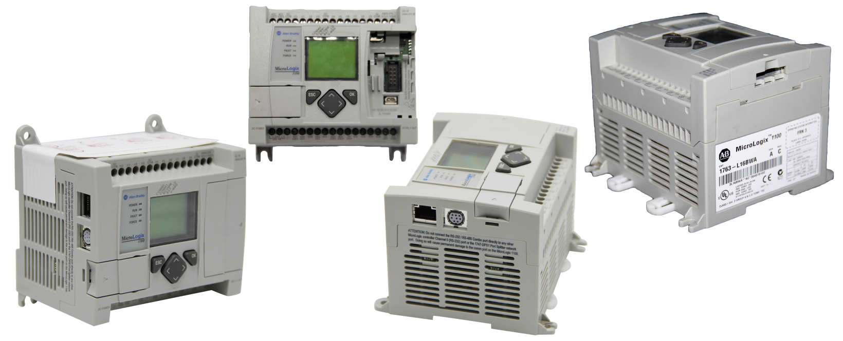 Collage of images depicting MicroLogix 1100 units